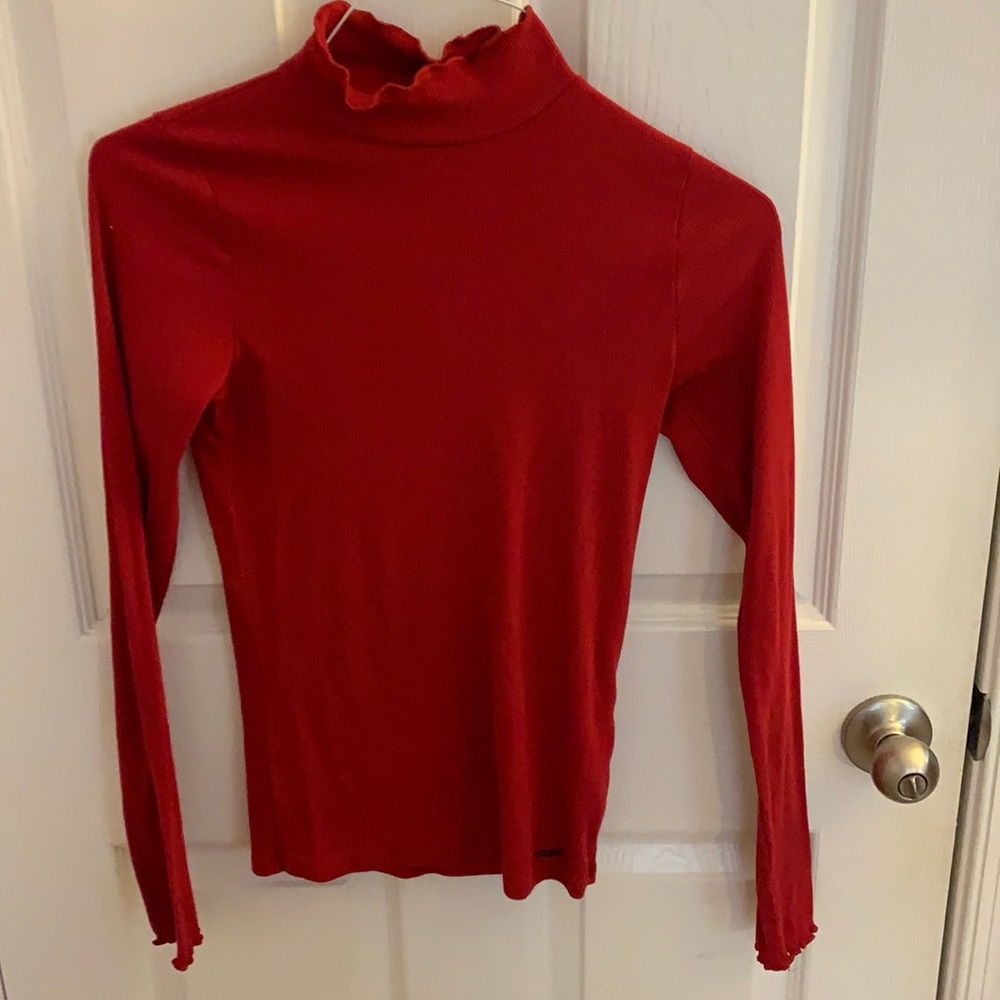 red mock turtle neck